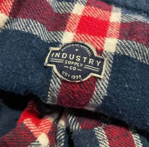 Industry Supply Co. Navy and Red Plaid Button Down Flannel Shirt - Picture 4 of 4